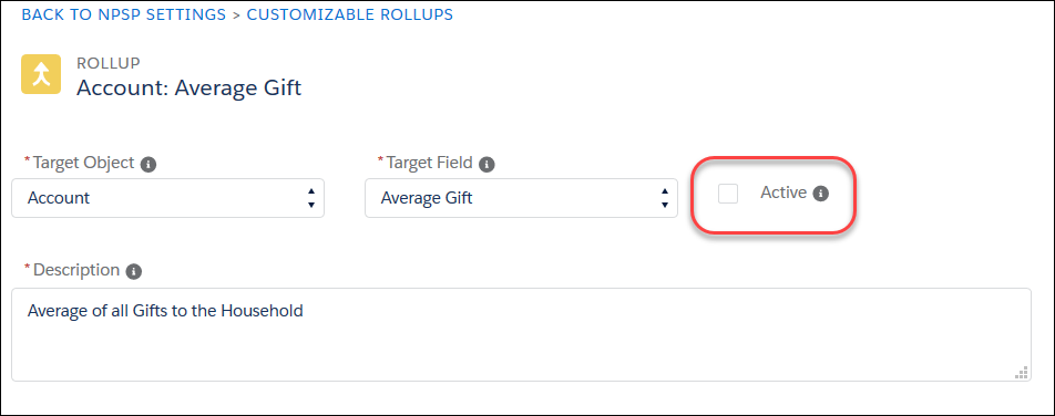 A rollup with the Active box highlighted