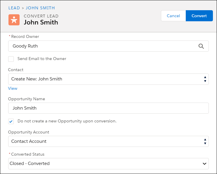 Lead conversion without Affiliation shown