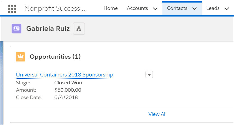 Opportunity related list on Contact record