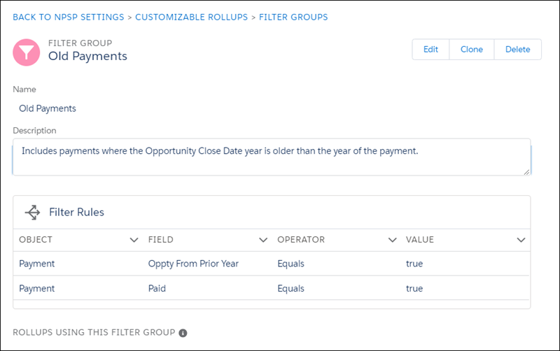 Filter group created for old payments