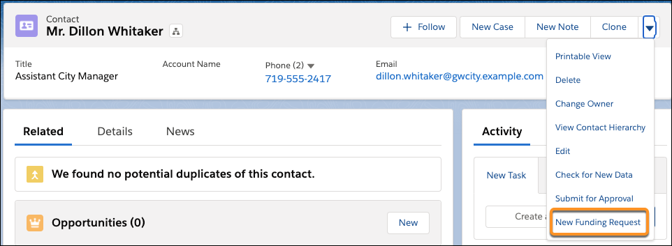 Example of action on Contact record