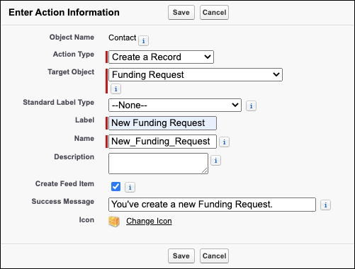 Enter action information