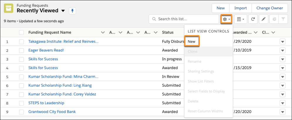 Create a new list view