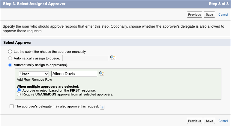 Select assigned approver
