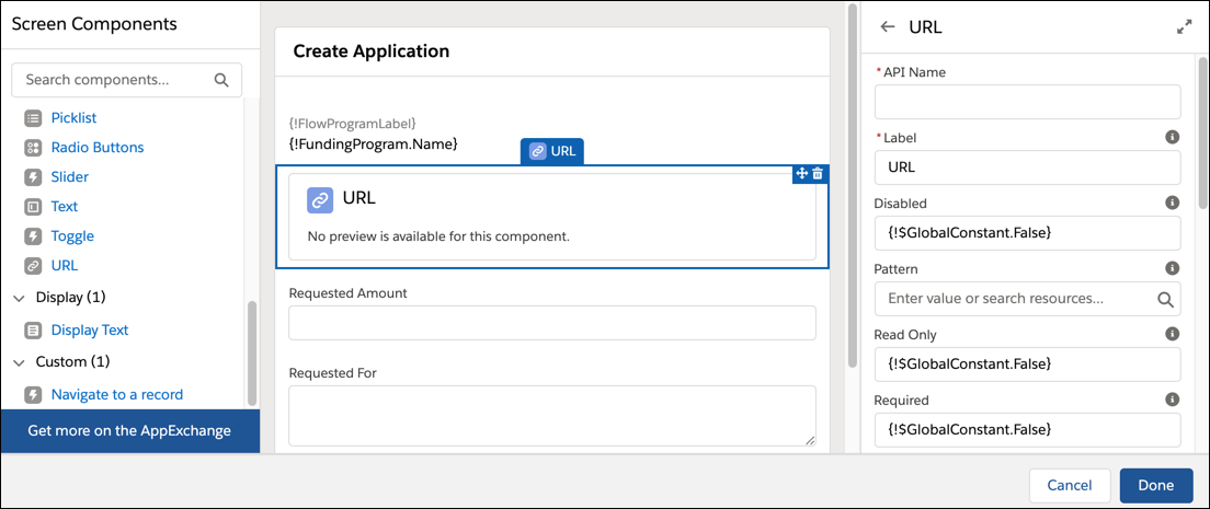 Modify the URL component in the flow
