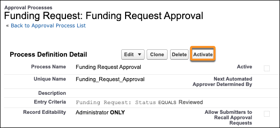 Activate approval process