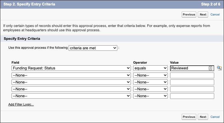 Specify entry criteria
