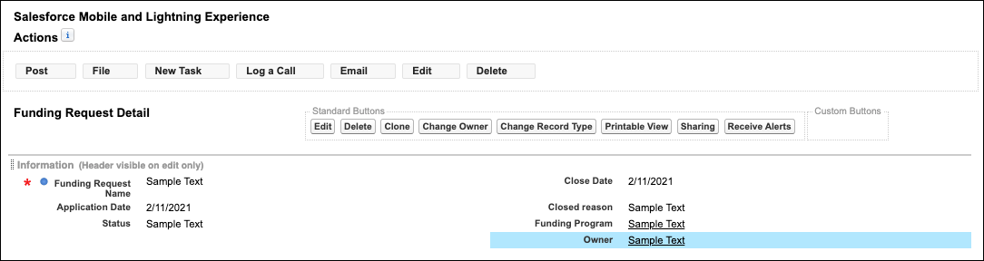 Add the Funding Program and Owner fields to the Funding Program Page Layout.