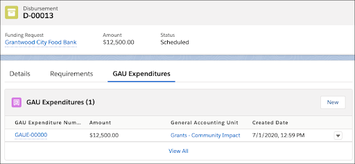 View GAU Expenditures record