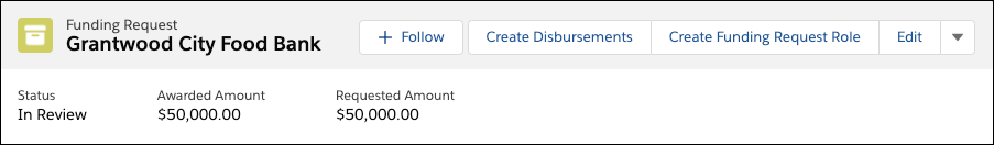 Funding Request record with Create Funding Request Role button
