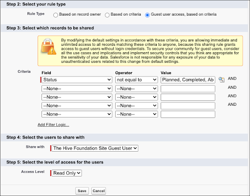 Configure the sharing rule
