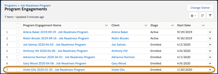 Confirm Contact added to Program via Program Engagements list view