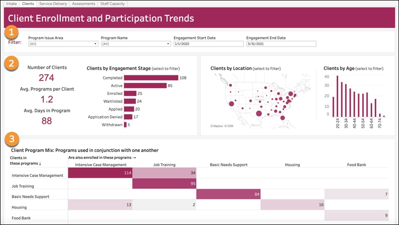 Client Enrollment and Participation Trends dashboard