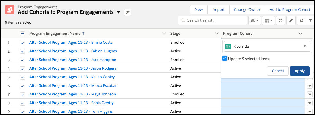 Mass update using a list view