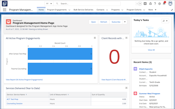 The Program Management Module Home page