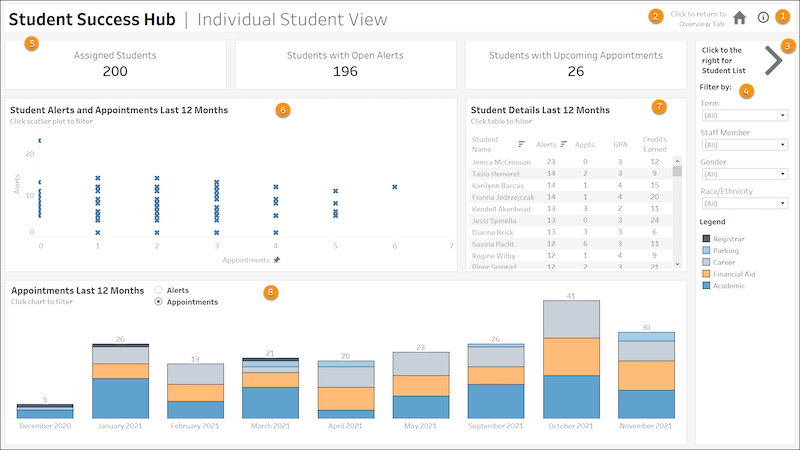 The Individual Student View dashboard