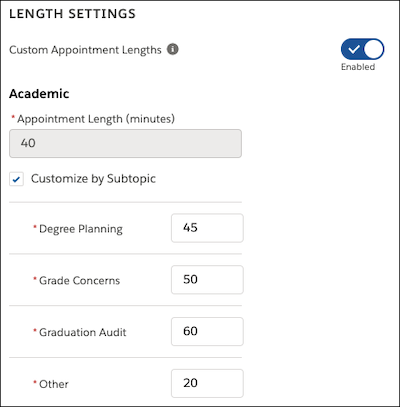 Custom Appointment Lengths on the Availability Settings page