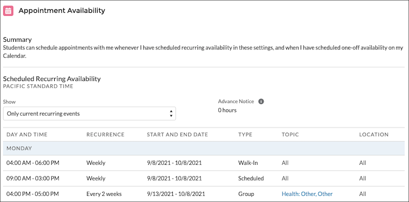 The SSH Support Staff Appointment Settings component