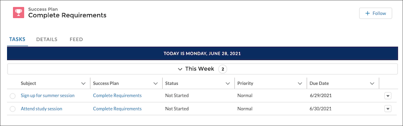 The SSH Assigned Tasks component as it appears on a Success Plan Detail page on the desktop