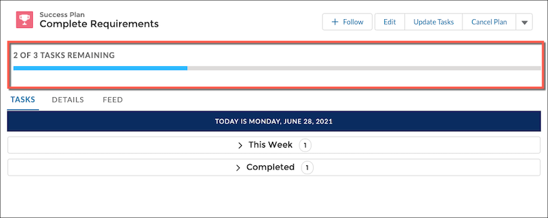 The SSH Success Plan Progress Bar component on a Success Plan Detail page on the desktop