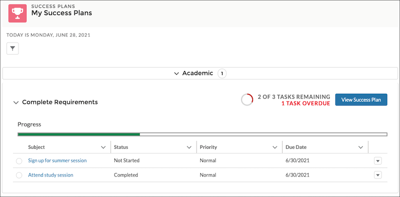 The SSH Success Plans component on the desktop