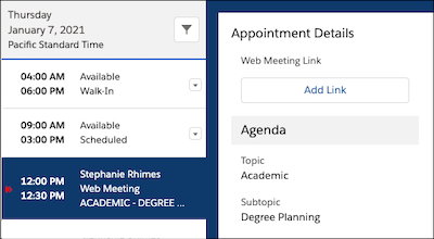 An appointment selected in the Appointment Manager and the Add Link button in the Appointment Details panel