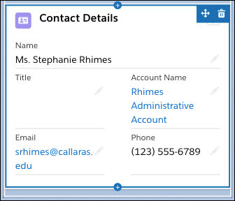 The Contact Details component selected in Lightning App Builder