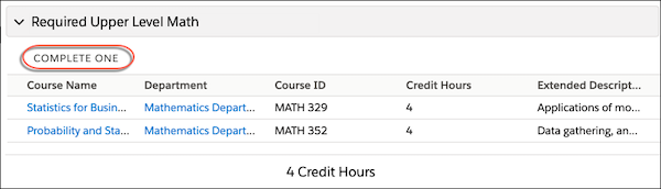 A Complete One header that displays when a single optional Plan Requirement is required