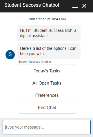 A conversation in the Student Success Chatbot