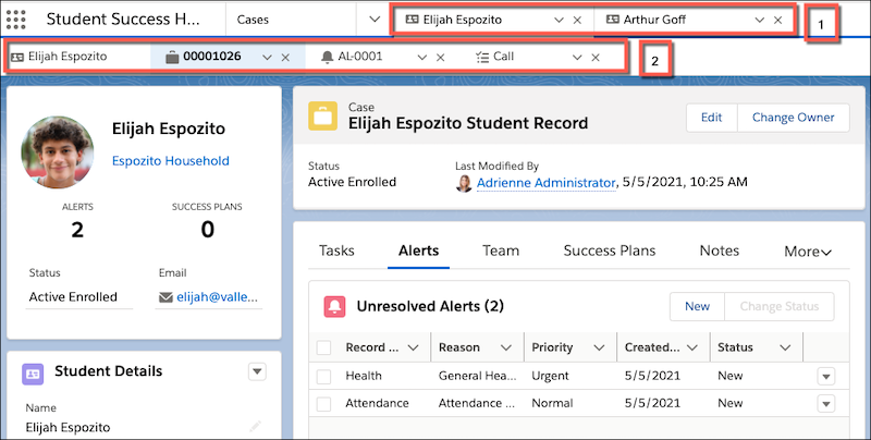 Workspace tabs and subtabs in Student Success Hub