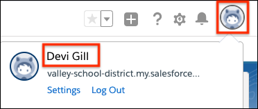 Click your User icon in the header, and then click your name