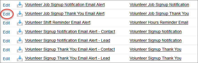 List of Volunteers email alerts
