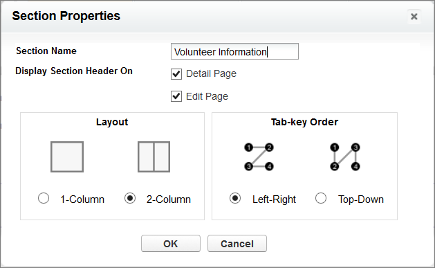 Page layout section details