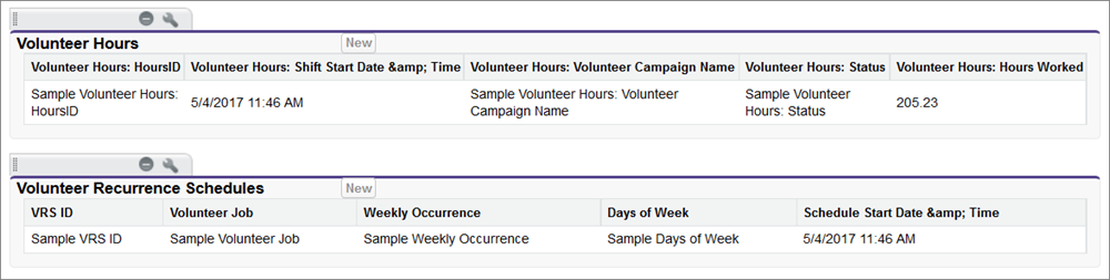 Volunteer related lists on the Contact page layout