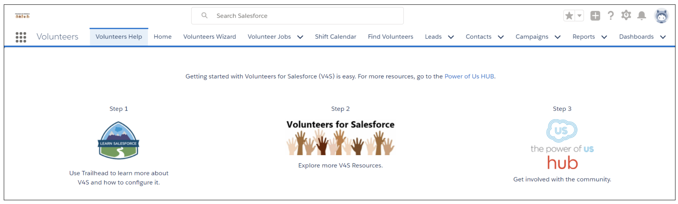 Volunteers Help tab