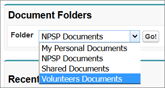 Seleciting the Volunteers Documents folder