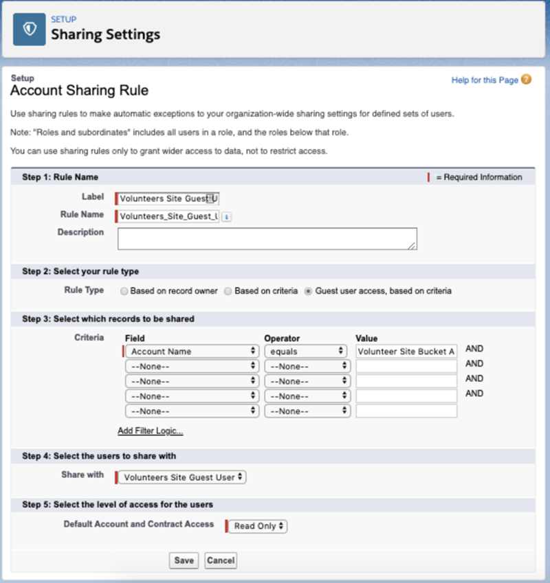 Criteria Based Sharing Rule for Accounts