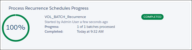 Confirmation of completed batch processing of recurrence schedules
