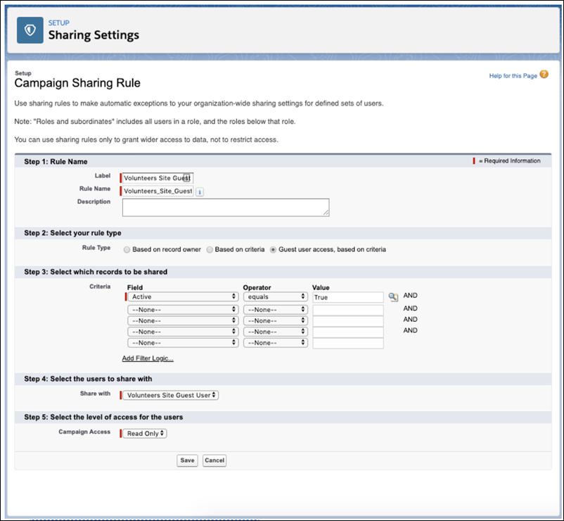 Criteria Based Sharing Rule for Campaign