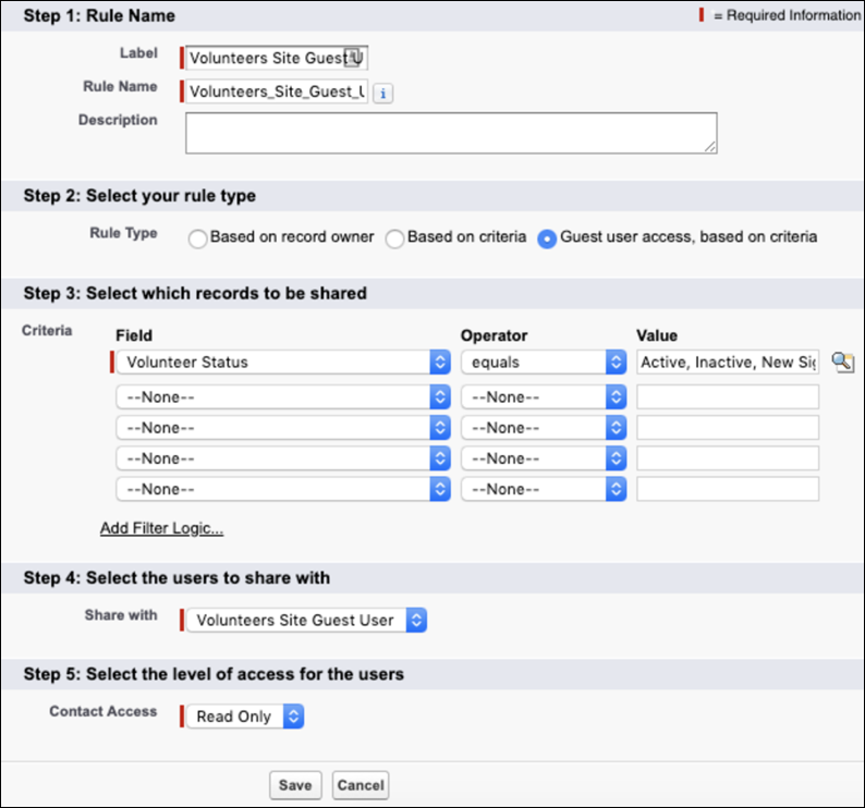 Criteria Based Sharing Rule for Contacts