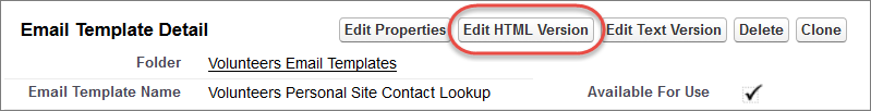 Edit HTML Version button on the Email Template Detail page