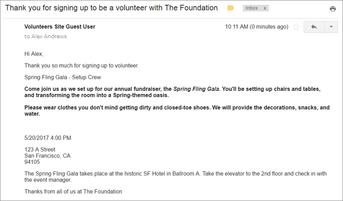 Example Thank You email with text