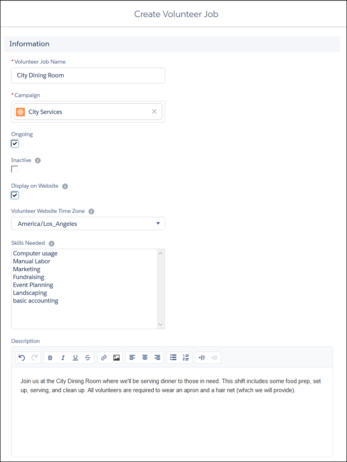 Create a new volunteer job