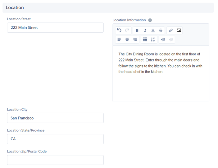 Entering location information for a new volunteer job