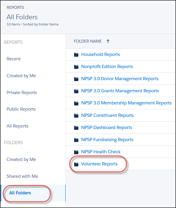 Navigation to get to Volunteers for Salesforce reports
