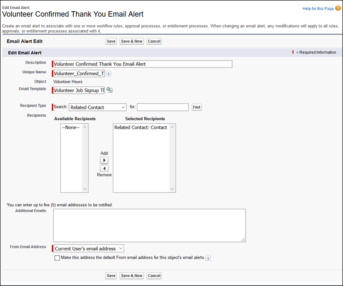 Defining the Workflow Rule email alert as described in the previous steps.