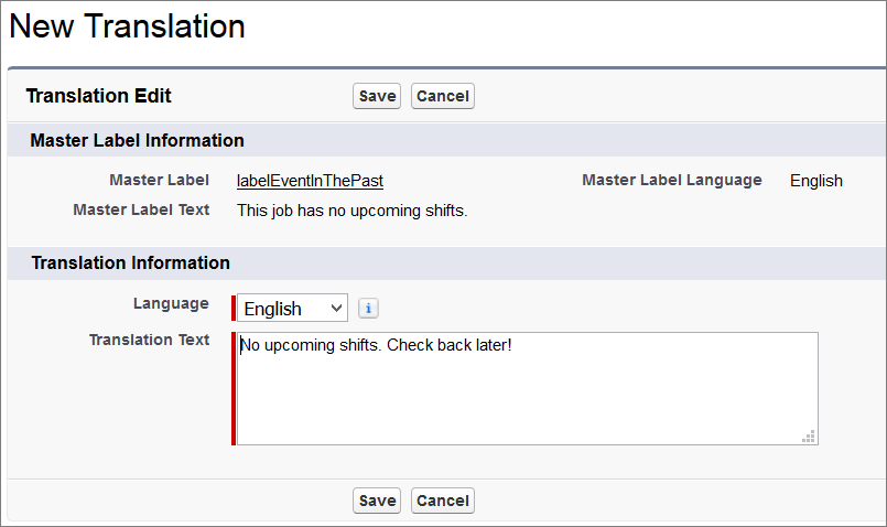 Translate custom label