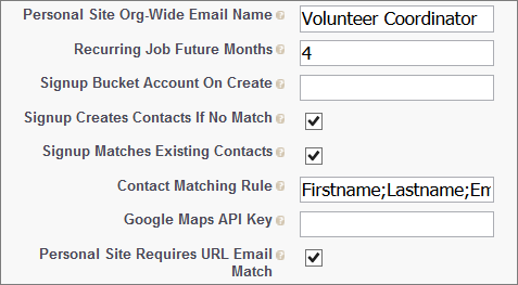 Volunteers Custom Settings