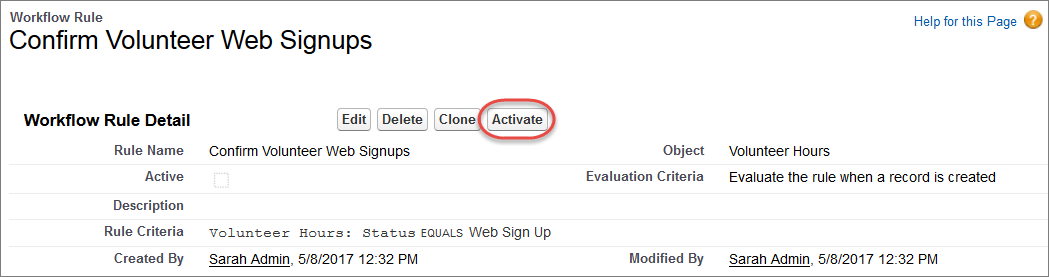 Activate the workflow rule