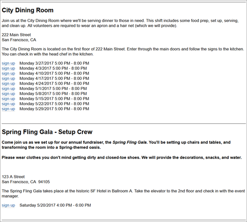 Job listings on website